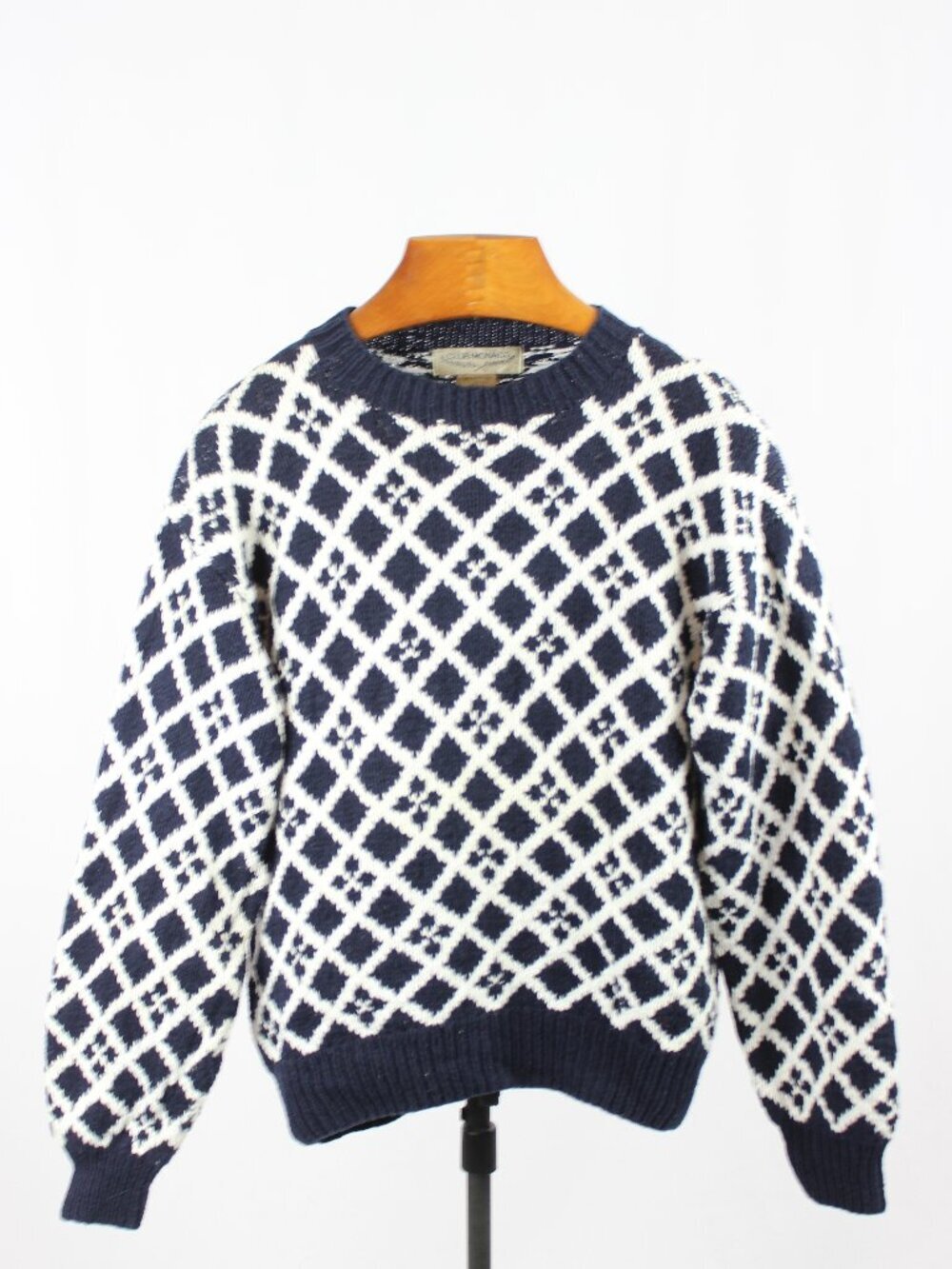 Vintage 80's CLUB MONACO Navy White Birds Eye 100% Cotton Knit Sweater, Size M